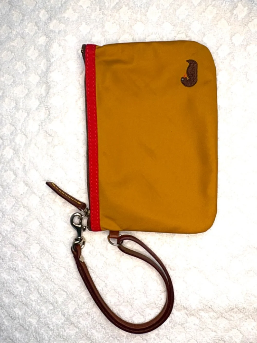 Dooney & Bourke Mustard Yellow Nylon Wristlet Pouch | Zip Clutch Wallet